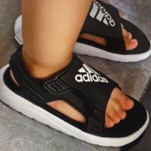 adidas Black and White Kids Sport Slide Sandals